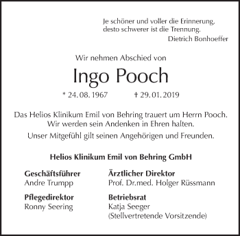 Traueranzeige von Ingo Pooch von Tagesspiegel