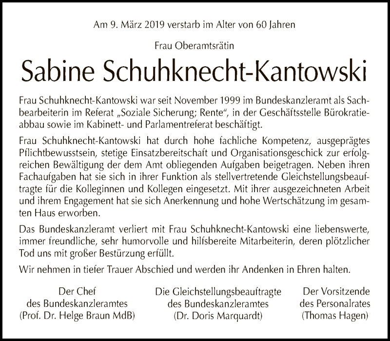  Traueranzeige für Sabine Schuhknecht-Kantowski vom 24.03.2019 aus Tagesspiegel