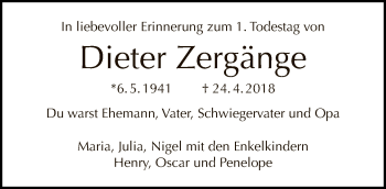 Traueranzeige von Dieter Zergänge von Tagesspiegel