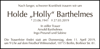 Traueranzeige von Holde Barthelmes von Tagesspiegel