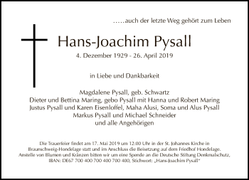 Traueranzeige von Hans-Joachim Pysall von Tagesspiegel