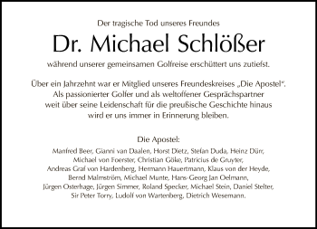 Traueranzeige von Michael Schlößer von Tagesspiegel