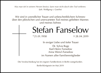 Traueranzeige von Stefan Fanselow von Tagesspiegel