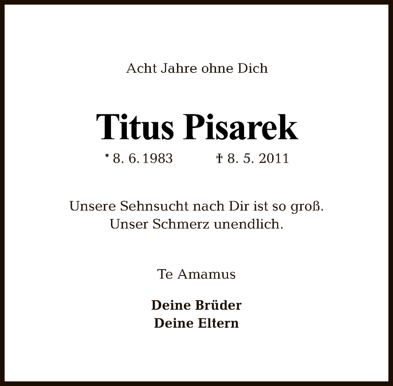  Traueranzeige für Titus Pisarek vom 08.05.2019 aus Tagesspiegel