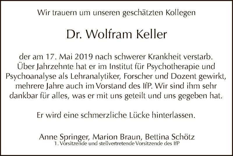  Traueranzeige für Wolfram Keller vom 26.05.2019 aus Tagesspiegel