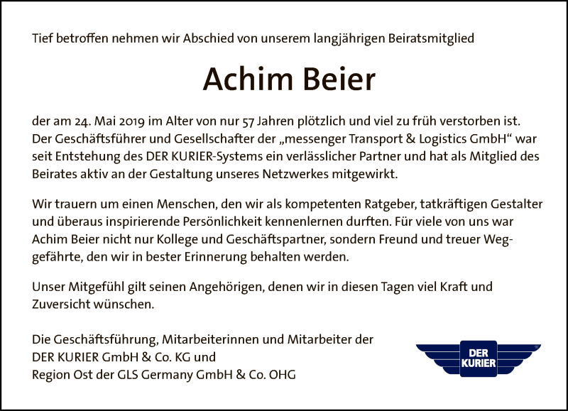  Traueranzeige für Achim Beier vom 02.06.2019 aus Tagesspiegel