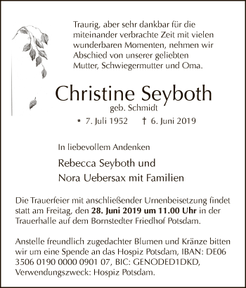 Traueranzeige von Christine Seyboth von Tagesspiegel