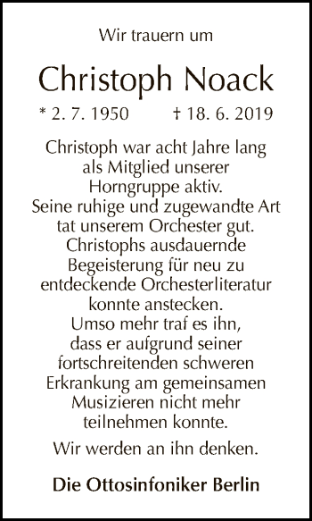 Traueranzeige von Christoph Noack von Tagesspiegel