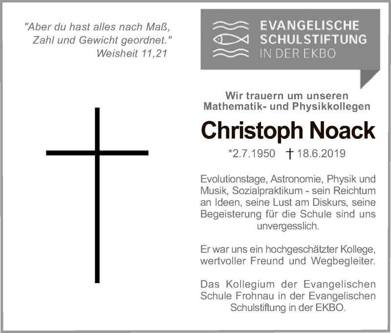  Traueranzeige für Christoph Noack vom 23.06.2019 aus Tagesspiegel