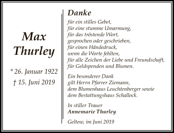 Traueranzeige von Max Thurley von Tagesspiegel