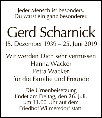 Traueranzeige von Gerd Scharnick von Tagesspiegel