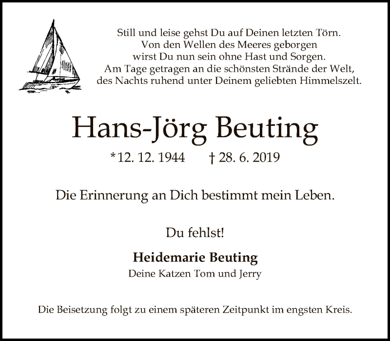  Traueranzeige für Hans-Jörg Beuting vom 14.07.2019 aus Tagesspiegel