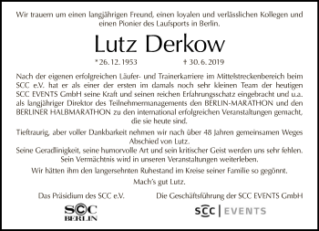 Traueranzeige von Lutz Derkow von Tagesspiegel