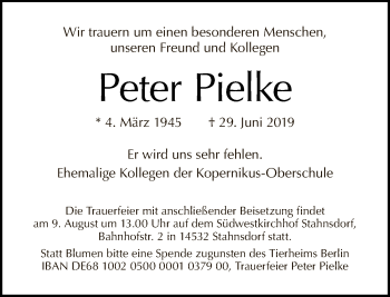 Traueranzeige von Peter Pielke von Tagesspiegel