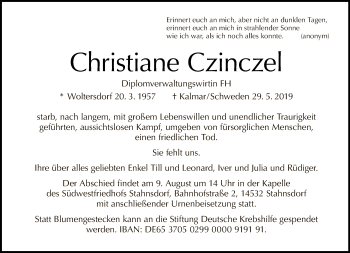 Traueranzeige von Christiane Czinczel von Tagesspiegel