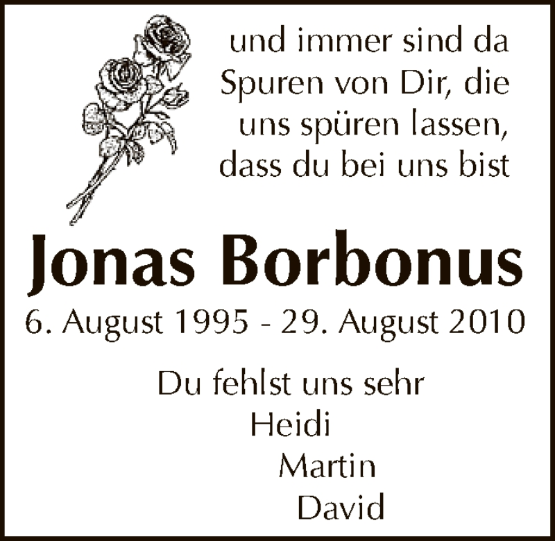  Traueranzeige für Jonas Borbonus vom 06.08.2019 aus Tagesspiegel