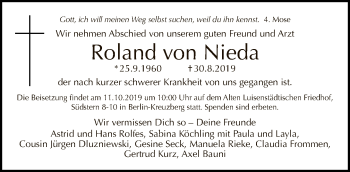 Traueranzeige von Roland von Nieda von Tagesspiegel