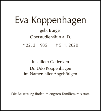 Traueranzeige von Eva Koppenhagen von Tagesspiegel