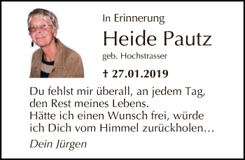 Traueranzeige von Heide Pautz von Tagesspiegel