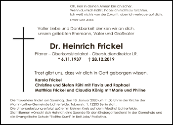 Traueranzeige von Heinrich Frickel von Tagesspiegel