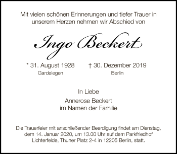 Traueranzeige von Ingo Beckert von Tagesspiegel