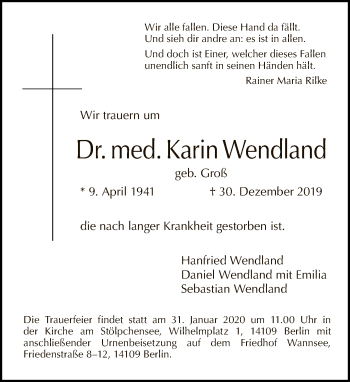 Traueranzeige von Karin Wendland von Tagesspiegel