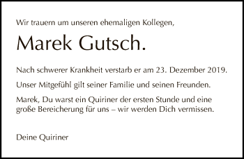 Traueranzeige von Marek Gutsch von Tagesspiegel