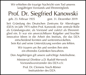 Traueranzeige von Siegfried Kanowski von Tagesspiegel