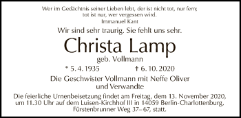 Traueranzeige von Christa Lamp von Tagesspiegel