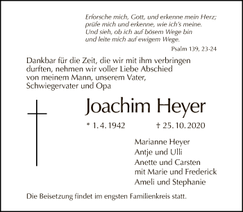 Traueranzeige von Joachim Heyer von Tagesspiegel