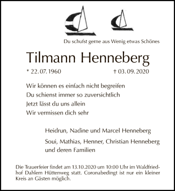 Traueranzeige von Tilmann Henneberg von Tagesspiegel