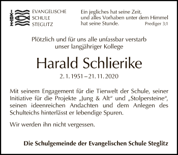 Traueranzeige von Harald Schlierike von Tagesspiegel