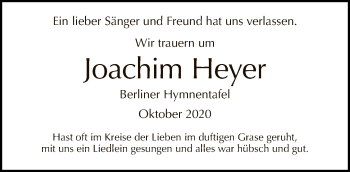 Traueranzeige von Joachim Heyer von Tagesspiegel