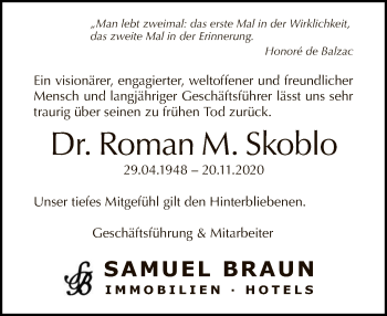 Traueranzeige von Roman M. Skoblo von Tagesspiegel