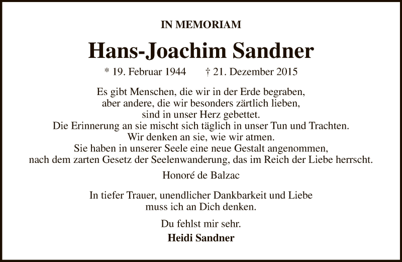  Traueranzeige für Hans-Joachim Sandner vom 21.12.2020 aus Tagesspiegel
