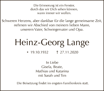 Traueranzeige von Heinz-Georg Lange von Tagesspiegel