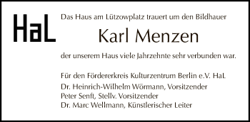 Traueranzeige von Karl Menzen von Tagesspiegel