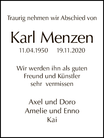 Traueranzeige von Karl Menzen von Tagesspiegel