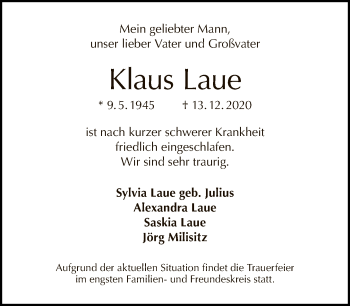 Traueranzeige von Klaus Laue von Tagesspiegel