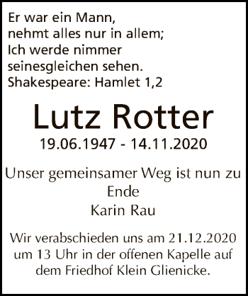 Traueranzeige von Lutz Rotter von Tagesspiegel