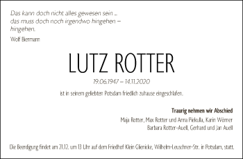 Traueranzeige von Lutz Rotter von Tagesspiegel