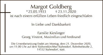 Traueranzeige von Margot Goldberg von Tagesspiegel