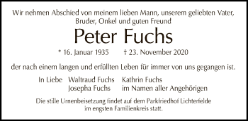 Traueranzeige von Peter Fuchs von Tagesspiegel