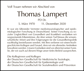 Traueranzeige von Thomas Lampert von Tagesspiegel