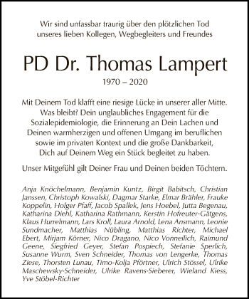 Traueranzeige von Thomas Lampert von Tagesspiegel