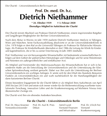 Traueranzeige von Dietrich Niethammer von Tagesspiegel