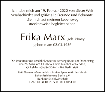 Traueranzeige von Erika Marx von Tagesspiegel