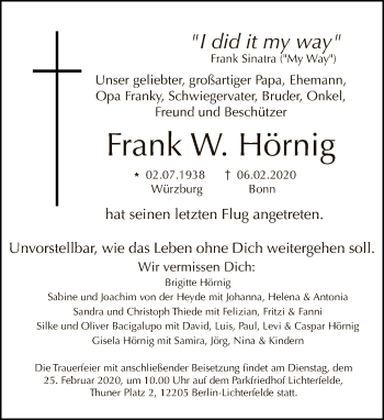 Traueranzeige von Frank W. Hörnig von Tagesspiegel