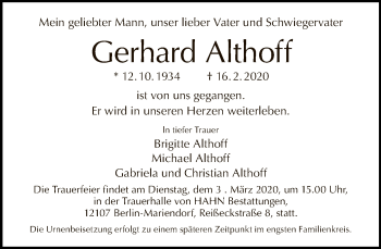 Traueranzeige von Gerhard Althoff von Tagesspiegel