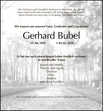 Traueranzeige von Gerhard Bubel von Tagesspiegel